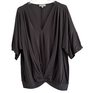 Umgee Drape Twist Front Dropped Short Sleeve Pullover Top 1X